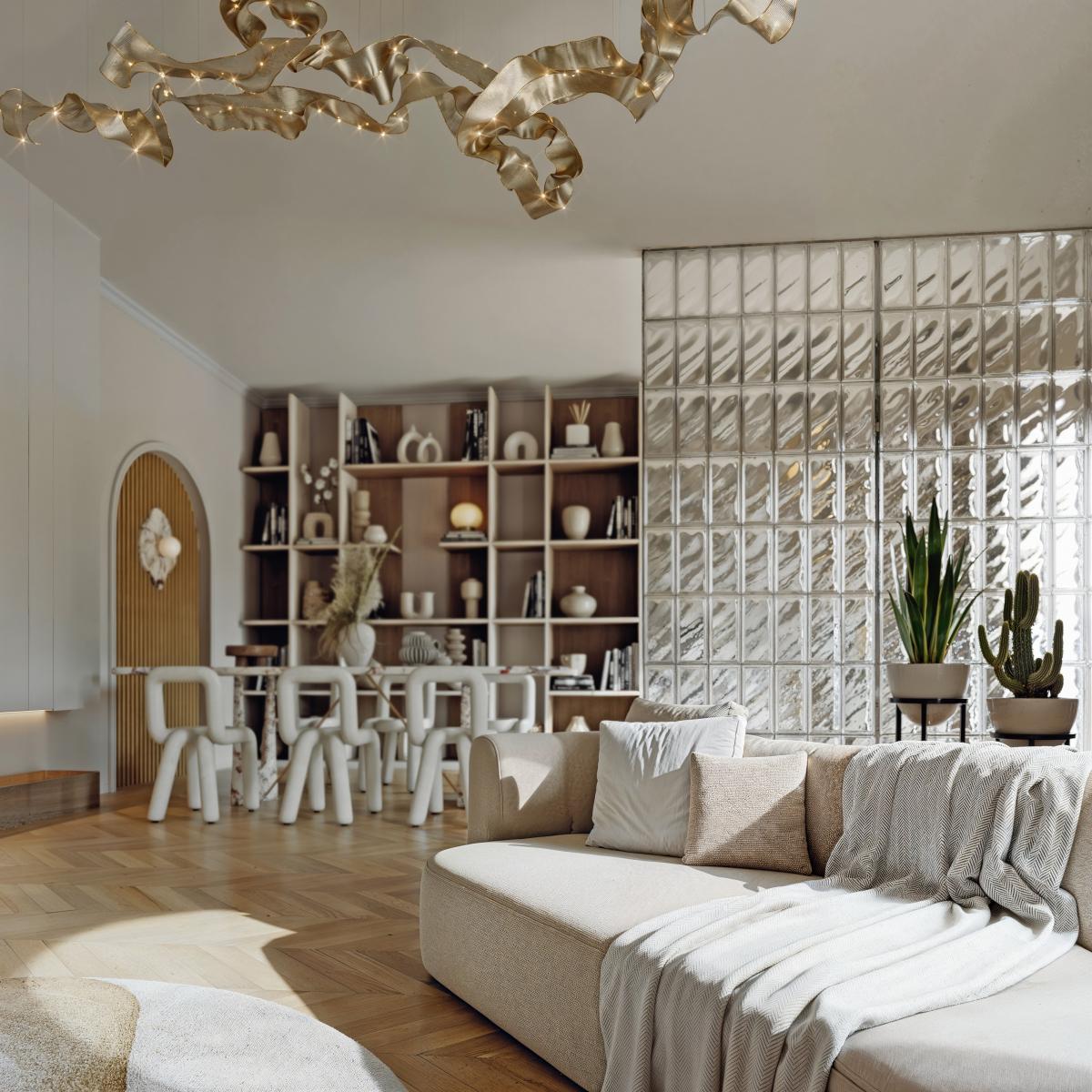  3D render of a spacious Australian living area with wood textures and neutral tones, styled for Melbourne homeowners.